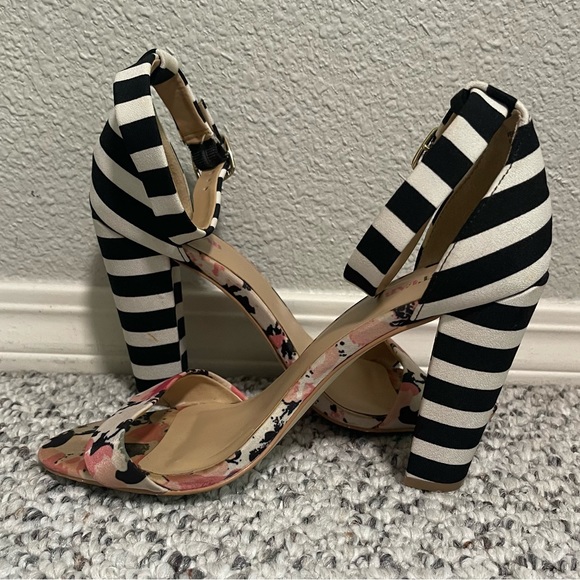 JustFab | Floral and Striped Heeled Ankle Strap Sandals - Picture 7 of 12